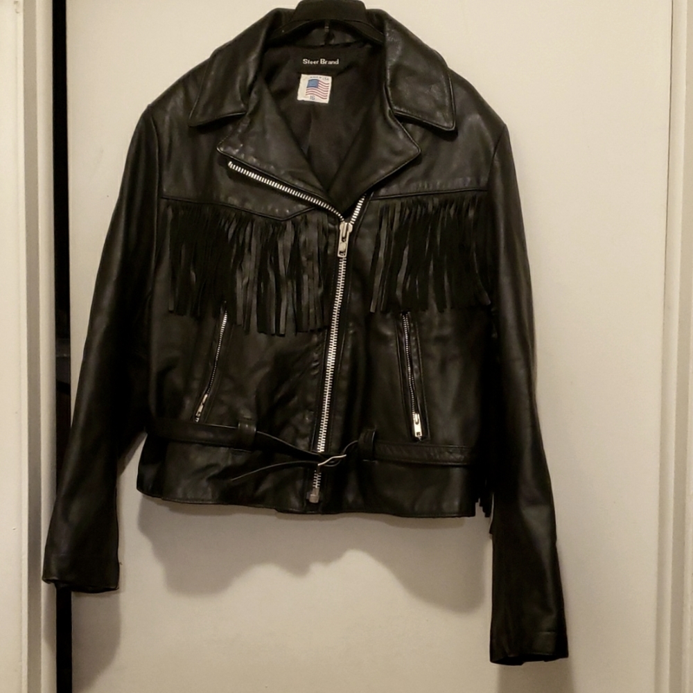 Vintage women's motorcycle leather jacket size 16